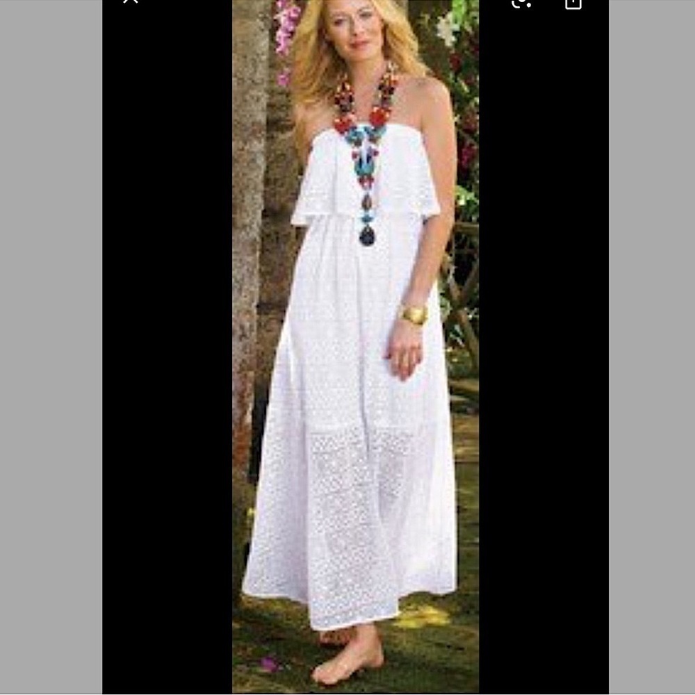 SOFT SURROUNDINGS boho white lace maxi dress multi-way women’s size L petite